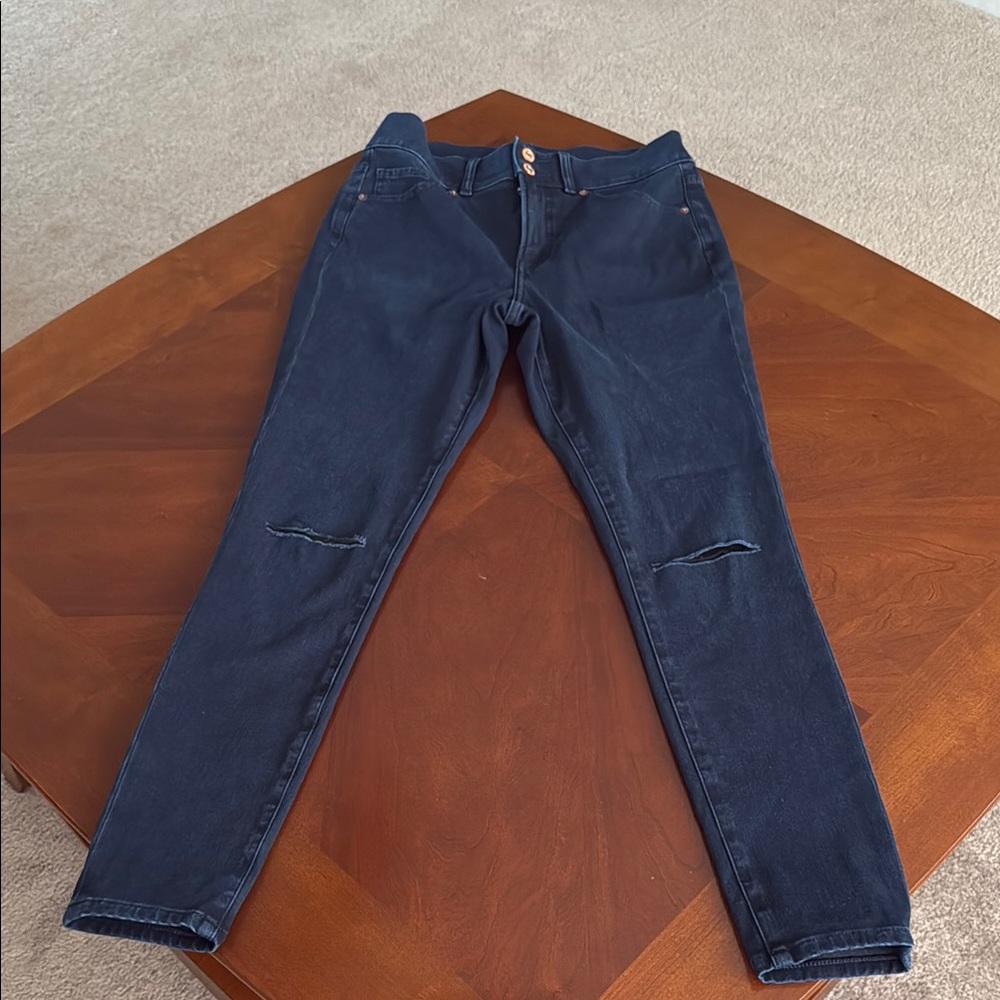 Express Blue Skinny Jeans with Distressed Details